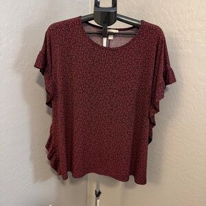 Michael Kors Burgundy Paisley Short Sleeve Top EUC 2XL